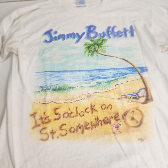 Gildan Jimmy Buffet 5 o'clock on St. Somewhere White Long Sleeve Tee Mens Size M - Picture 2 of 8